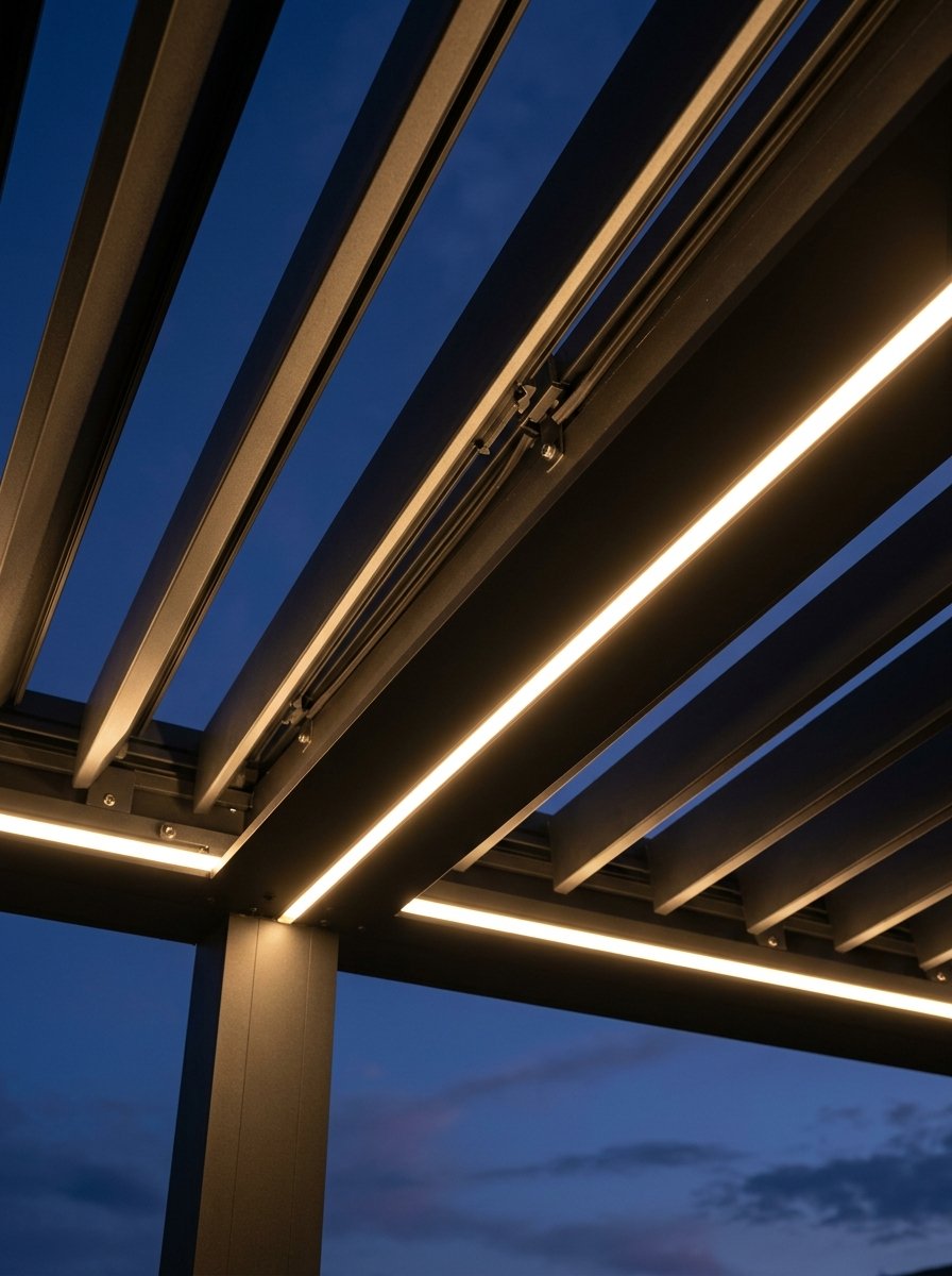 6063-T6 alüminyum biyoklimatik lamel ve lineer LED detayı